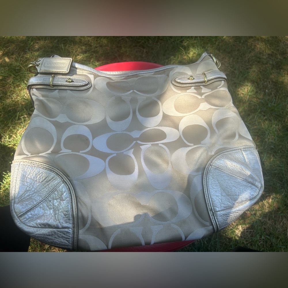Coach Beige and Silver Shoulder Bag